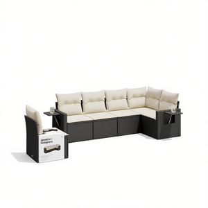 Conjunto de Sofás de Jardín en Negro y Crema, Muebles de Ratán para Exteriores con Cojines de Espuma de Alta Densidad, Diseño Contemporáneo, Impermeable - Product Image 1