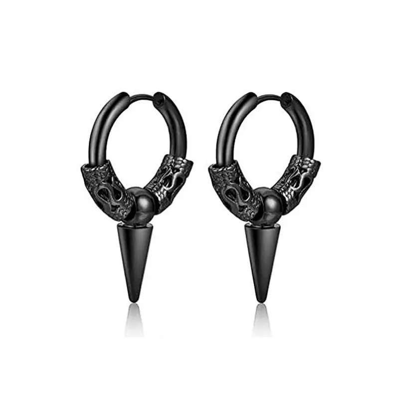 Pendientes de acero inoxidable con forma de pluma para hombre, aretes con estilo, color negro, 2023