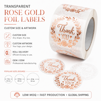 Rouleau d'autocollants transparents personnalisés en feuille d'or rose, étiquettes transparentes imperméables, logo personnalisé, taille sur mesure pour les autocollants d'étanchéité des emballages