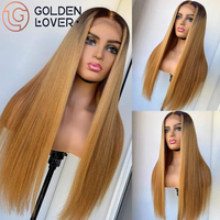 Perruque Lace Front wig brésilienne naturelle lisse, sans colle, 13x4, T1B-27, cheveux humains HD, pour femmes africaines
