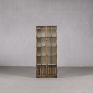 Vetrina Antica in Pino Stile Retrò con Vetro Antipolvere, Libreria in Legno Massello Stile Rustico Americano, Arredamento per Soggiorno e Hotel Personalizzabile - Product Image 3
