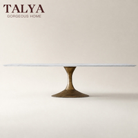 Table à manger rectangulaire de luxe avec plateau en marbre, base en forme de tulipe moderne, table architecturale en pierre pour hôtel, villa, projet d'aménagement