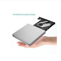 Unidad de DVD de CD delgada USB 2,0 externa de quemador de DVD-RW portátil para computadora portátil y PC de escritorio compatible con tarjetas SD CF XD-Negro/plateado