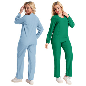 V-neck Long Sleeve Scrub <b>Set</b> Women Moisture Wicking Breathable <b>Knitted</b> Full Sleeve Workwear For Salon Pet Hospital - Product Image 5