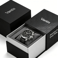 Boîte à montre rectangulaire pour homme avec logo personnalisé, noire, faite à la main, étui de rangement pour montre