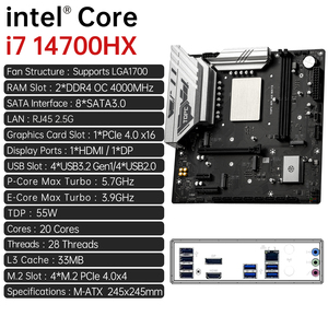 เมนบอร์ดพร้อมซีพียู Core I7-14700HX ในตัว, คอมพิวเตอร์ตั้งโต๊ะประกอบเอง DDR4, 24-คอร์ สำหรับเล่นเกม ออกแบบงานออฟฟิศ ตัดต่อวิดีโอ - Product Image 5