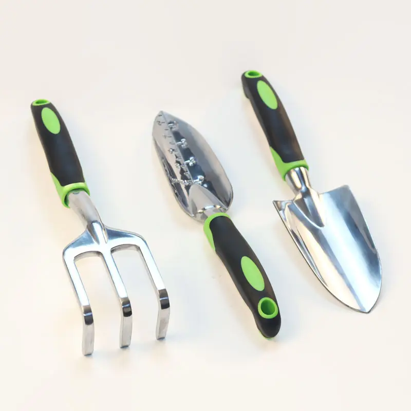 3pcs set china small hand tool shovel rake aluminium garden tools set with PP+TPR plastic handle