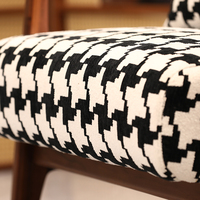 Fauteuil d'appoint en bois massif, fauteuil de loisirs rembourré, motif pied-de-poule noir et blanc, siège de salon