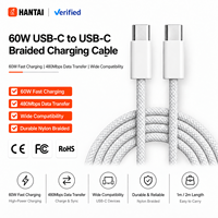 Kabel Pengisian Cepat 60W Tipe C ke Tipe C untuk iPhone, Kabel Nilon Terjalin yang Tahan Lama untuk ponsel dan Samsung S24 Ultra