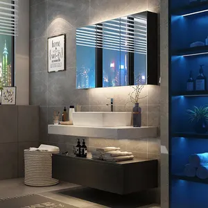 Conjunto de baño moderno con lavabo personalizado, organizador flotante con lavabo, tocador de baño de maquillaje, 2022