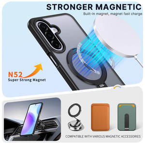 Funda Magnética Delgada con Sensación de Piel para Teléfono, 360 °   Soporte de Anillo Giratorio, Marco Metálico para Cámara, Funda Antigolpes para Samsung <span class=keywords><strong>Galaxy</strong></span> A27 A57 A37 - Product Image 2