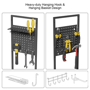 Hand Tool <b>Storage</b> Cart Garage Tool Movable <b>Storage</b> <b>Rack</b> with Integrated Drill Holders and Multi Tool Hooks - Product Image 2