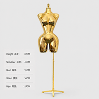 Mannequin demi-corps féminin doré miroir taille L, courbes généreuses, grande poitrine et hanches, avec support, pour présentation en magasin de vêtements