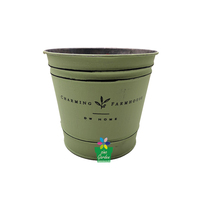 Pot de fleurs vintage rose en métal galvanisé, seau à plantes en fer avec motif feuille de Monstera et impression française « Fleurs » pour la décoration de la maison et du jardin