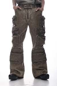 Jeans en denim pour hommes de haute qualité 2026, lavage vintage, coupe évasée, poches déchirées, streetwear, hip-hop, Y2K, OEM ODM, coton - Product Image 2