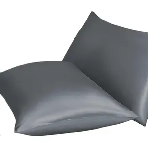 Taie d'oreiller en satin (50*75cm) taille personnalisée pour les cheveux et la peau soyeuse avec fermeture enveloppe (gris foncé)