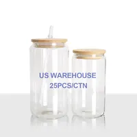 Us warehouse 12oz 16oz frosted clear Beer can shaped sublimation beer can glass jar with Bamboo Lid and plastic Straws