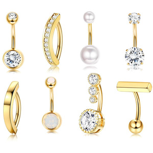 Nouveauté 2026 : Bijou de piercing de nombril hypoallergénique en acier inoxydable avec perle et zircon cubique, or et argent, pour femme - Product Image 1