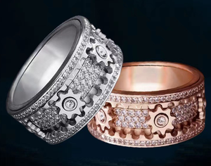 แหวนทองเหลืองประดับเพชรเต็มวง ดีไซน์เก๋ พร้อมเฟืองหมุนได้ สำหรับทั้งชายและหญิง เหมาะเป็นของขวัญงานแต่งงานและงานหมั้น - Product Image 3