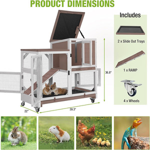 Hölzernes Outdoor-Gartenhäuschen mit Rädern, Holzhaus mit Drahtgitter, Ausziehbare Schublade Kleintier-Unterstand für Hinterhof und <span class=keywords><strong>Garten</strong></span> - Product Image 3