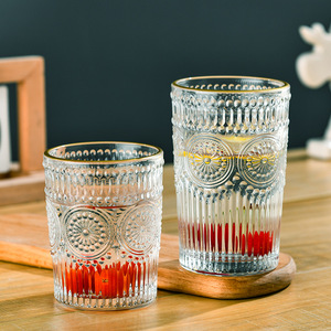 Tazza di vetro goffrato girasole con bordo in oro retrò con isolamento caffè e bevande fredde tazza per uso domestico - Product Image 1