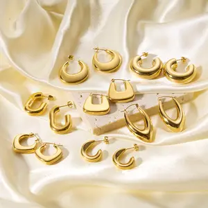 Vintage Jewelry 18K Gold Plated Hollow Big Large Hoop Earrings Waterproof Stainless Steel Solid Gold Hoop Earings