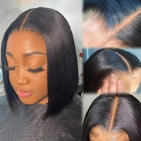 Peluca de cabello humano con bloque reemplazable, desmontable, con encaje frontal transparente 13x4, sin pegamento, corta, con cremallera, para mujeres afroamericanas