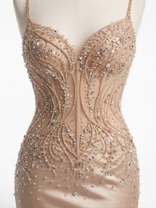 Chunky Bead <b>Sequin</b> Embellished Satin Floor-Length High Neckline Built-in Bra Elegant Mermaid Gown Luxury Evening Party Wear - Product Image 1