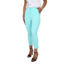 Pantalones de mujer color verde agua, lilac cielo, de cintura alta, corte ajustado, estilo cropped, para ropa informal de trabajo. - Product Image 1