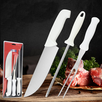Ensemble barbecue 3 pièces : couteau de chef, fourchette à viande et aiguiseur en acier pour cuisine de camping en extérieur