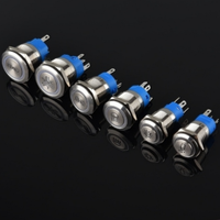 Interrupteur à bouton-poussoir momentané en laiton de 19 mm, IP65, éclairé par LED, tête ronde plate, 4/5 broches NO NC pour contrôle industriel