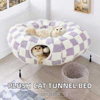 Lit tunnel pour chat en peluche, pliable, avec housse lavable et base antidérapante