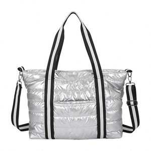 Winter Stripe Puffer Tote Bag Soft <b>Big</b> Capacity Women's Shoulder Bags Waterproof Nylon Purses and <b>Handbags</b> Luxury Women - Product Image 1