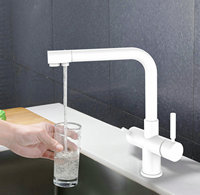 Nouvelle Robinet de Cuisine Moderne en Acier Inoxydable Chromé Brossé à Double Poignée, Robinet d'Évier 3-en-1, Robinet 3 Voies