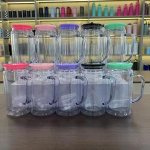 Gobelet double paroi 20oz type globe à neige avec poignée, en plastique AS, style Mason, avec fond perforé et paille externe, pour la personnalisation de tasses à bière - Product Image 2