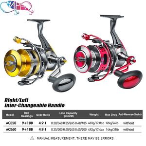 CNC Full Metal Max Drag 14KG ACE20S-ACE60 All-metal 5 + 1BB Bateau <span class=keywords><strong>de</strong></span> pêche en mer Far-stop Lure Wheel Fishing Spinning Reel - Product Image 3