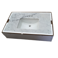 Plan de toilette de salle de bain en marbre italien Carrara blanc de 37 po x 22 po avec lavabo simple à encastrer, comptoirs en granit d'occasion en vente