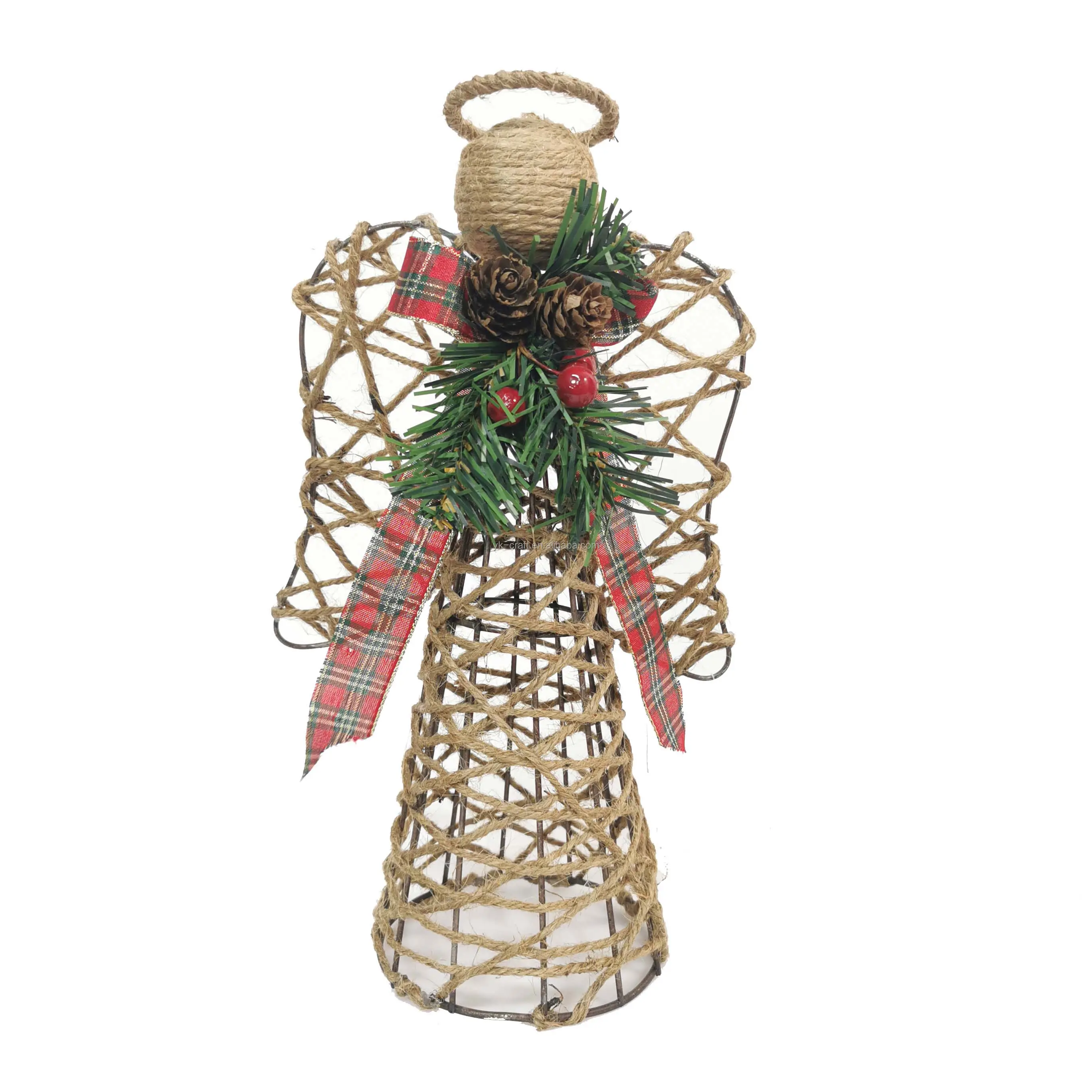 Wholesale Wicker Christmas Decor Wire Angel Figurine Table Decoration Plastic Christmas Decoration Angel Figurine With Linen Bow