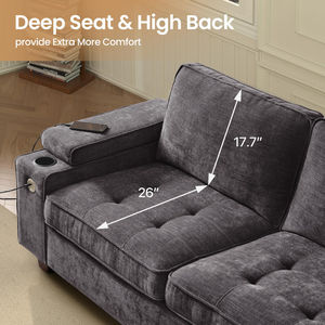 Canapé deux places pour salon, canapé moderne en chenille rembourré avec accoudoirs réglables et rangement, canapé deux places pour appartement - Product Image 2