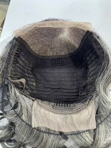 Peluca de Encaje Frontal Transparente <span class=keywords><strong>Color</strong></span> <span class=keywords><strong>Gris</strong></span> Sal y Pimienta con Cabello Humano Brasileño Virgen para Damas Elegantes, Talla de Gorra Pequeña - Product Image 6