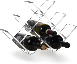 HQ rak display anggur akrilik Premium pemegang organizer anggur bening meja 8 botol Tempat anggur untuk rumah dapur restoran