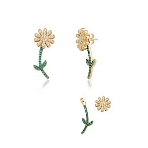 LOZRUNVE Turkish Jewelry 925 Silver Colored Emerald Flower <strong>Front</strong> <strong>Back</strong> Sunflower <strong>Earring</strong> for Women - Product Image 2