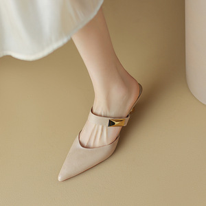 Sandales à talons hauts en cuir pour femmes, style mule pointue, à bout fermé, élégantes, nouvelle collection été 2024, pour l'extérieur - Product Image 3