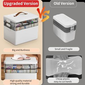 Caja organizadora de botiquín de 3 niveles de gran capacidad portátil para el hogar L con asa de cuero y tapas - Product Image 4