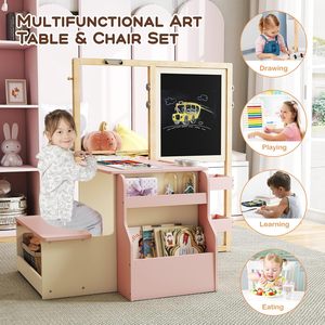 <span class=keywords><strong>Pizarra</strong></span> de Doble Cara Pine Easel para Niños, Centro de Arte, Rollo de Papel para Dibujar, Manualidades, Escritura, Juego de Actividades para Niños Pequeños - Product Image 3
