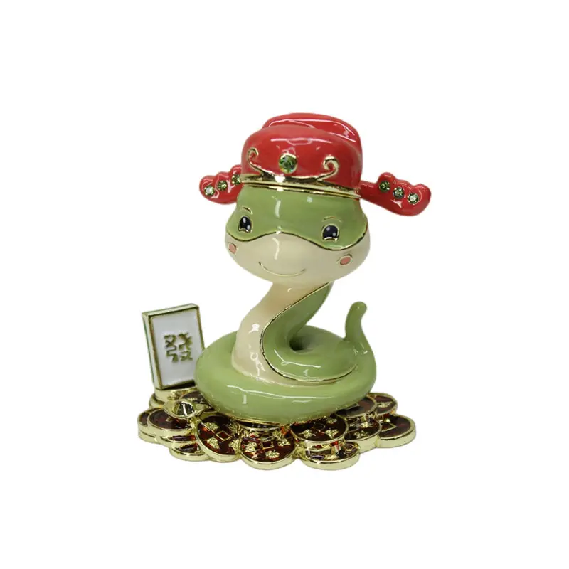 SHINNYGIFTS Cute Snake Enamel Trinket Box Christmas Gift Box Pewter jewelry Box Home Decorative Box