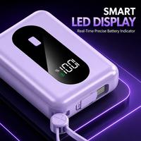 Batterie externe à charge super rapide 22,5 W avec câbles doubles intégrés, écran LED numérique, mini chargeur portable pour téléphone et tablette