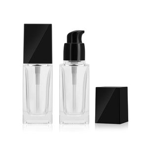 Wholesale Luxury 30ml 50ml Square Clear Frosted Serum Liquid Skincare Cosmetic Packaging Glass <b>Foundation</b> Bottle Dropper Reed - Product Image 1