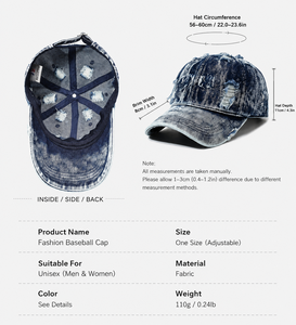 Gorra de Béisbol de Mezclilla Lavada Estilo Vintage, Gorra Retro Desgastada Tipo Dad Hat con Logotipo Bordado Personalizado - Product Image 5