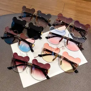 Gafas de sol con forma de oso para niños y niñas, lentes de sol con forma de oso de dibujos animados, gafas de sol polarizadas con marco de Metal para bebés